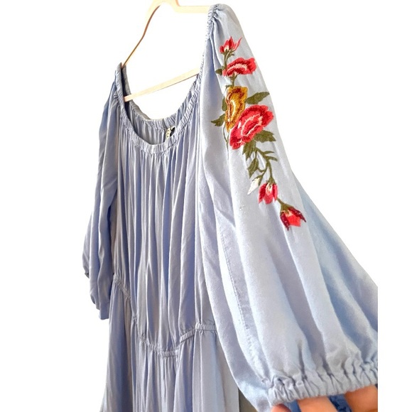 Feathers Women’s Peasant Dress Plus Size 3XL Embroidered Off Shoulder Tiered - Picture 5 of 16